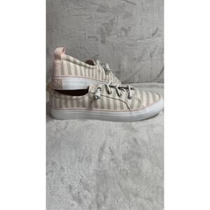 Sperry NEW Sneakers Womens 8M Crest Vibe Gray Pink Striped Textile Laces Slip On